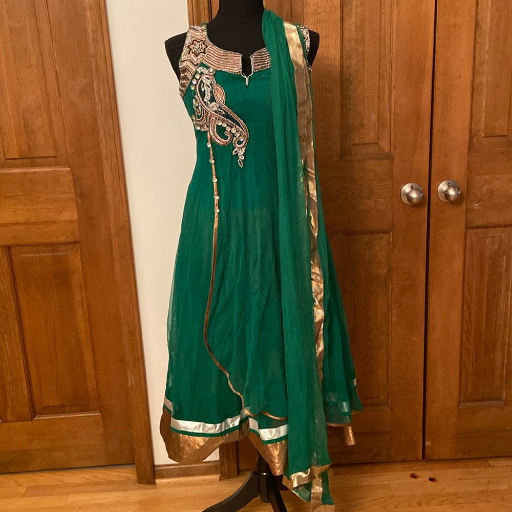 Emerald Green A-line Bollywood Suit